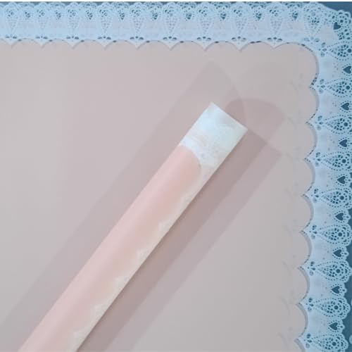 Image of Oasis Floral Products Flower Bouquet Wrapping & Gift Packing Cellophane Film Sheets 58x58cm (20 nos) Pink Matt Snowwhite Lace Border