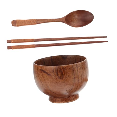 EXAOMBLE 日式酸?木製防? 用テーブルウェア 木製ボウル スプーン 箸付き 家用キッチン 食洗機対応 環境 素材