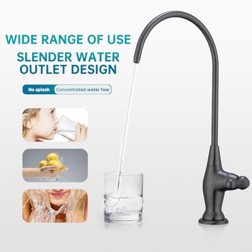 Image of Stainless Steel Sink Drinking Water Faucet, Sink Water Filter System, Suitable for Most Reverse Osmosis or Water Filtration Systems, Stainless Steel Reverse Osmosis Faucet for Kitchen Bar, Grey