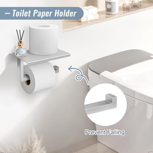 YACVCL 5 Pieces Brushed Nickel Bathroom Accessorie Set 23.6 Inch Towel Bar Set SUS304 Stainless Steel Towel Holder Set for Bathroom,Toilet Paper Holder with Shelf Wall-Mounted Bathroom Hardware Set by YACVCL - Used condition - Image 4