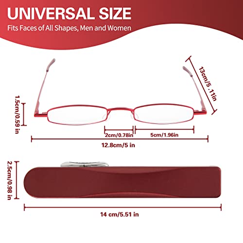I-Mag Mini Metal Spring Hinge Reading Glasses With Slide Open Hard Case (Red, 2.00) #TOP1