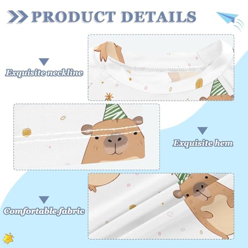 ALAZA Kids Rash Guard Girls Boys Toddler Swim Shirts Short Sleeve Birthday Hat Capybara UPF 50+ 3T3