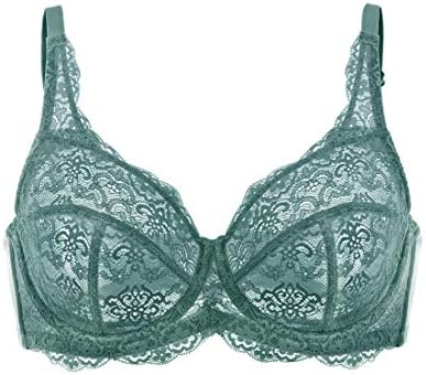 HSIA Underwire Minimizer Bra Women's Unlined Plus Size Bra Full Bust Sheer Bra Sexy Lace Unpadded Bra 34C-44DDD Grey Blue