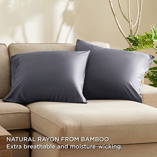 Bedsure Euro Throw Pillow Covers 2 - Grey Cooling Pillow Cases For Sofa Couch Bed Chair, Rayon Made From Bamboo, Soft & Breathable Square Cushion Cover Pillowcases With Envelope Closure, 26X26 Inches #TOP6