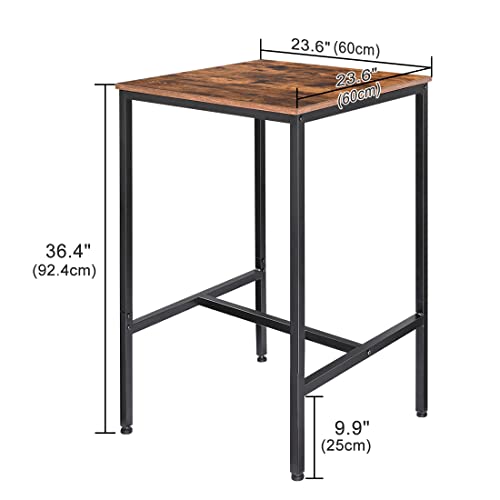 RokiaTek Bar Table Pub Dining Height Table Small Kitchen Table 23.6”L x 23.6”W x 36.4”H Industrial for Living Room Study, Steel Frame and MDF Table Top, Rustic Brown and Black - Thumbnail 3