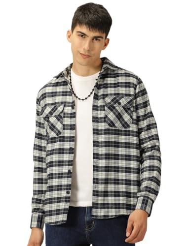 Image of Thomas Scott Men's | Checks | Full Sleeve | Slim Fit | Cotton Blend | Double Flap Pocket | Spread Collar | Casual Shirt