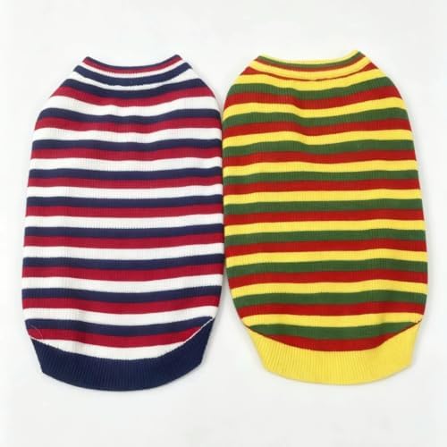 2026 New Pet Apparel: Colorful Striped Vests for Cats and Dogs，Navy‑Red‑White：M image 3