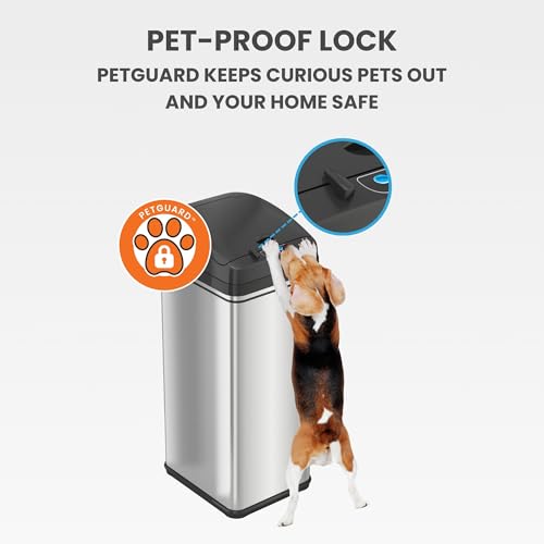 iTouchless 50 Liter / 13 Gallon Sensor Dog-Proof Kitchen Trash Can with Lid Lock and AbsorbX Odor Filter, Touchless Lid, Stainless Steel Garbage Recycling Bin for Kitchen, Home, Office, Business by iTouchless - Image 2