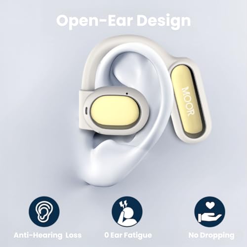 Image of MOOR Beige OpenWave Open Ear Headphones Bluetooth 5.3 Wireless Earbuds, 40H Playtime ENC Noise Cancelling Earbuds with 16.2mm Dynamic Drivers for Premium Stereo Sound IPX4 Waterproof Earbuds