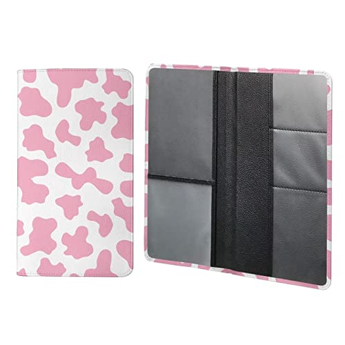 Biyejit Pink Cow Car Registration and Insurance Card Holder, Premium Leather Vehicle Wallet Cover for Glove Box Car Organizer Drivers License, ID Cards, Essentials Document Holder