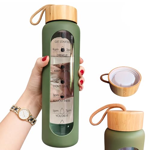 Image of Borosilicate Glass Water Bottle, Green, 1 Litre
