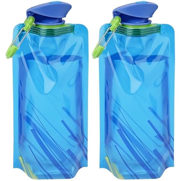 LEMONSTONE składana butelka na wodę, 2 sztuki 700 ml, wielokrotnego użytku, składana butelka na wodę bez BPA z uchwytem, składana butelka na wodę, butelka na wodę do wędrówek, przygód, podróży