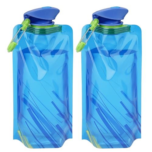 LEMONSTONE Faltbare Trinkflasche, 2 Stück 700ML Wiederverwendbare Trinkflasche Faltbar, BPA-Freie Wasserflasche mit Clip, Trinkflaschen Faltbar, Wasserflasche für Wandern, Abenteuer, Reisen, Blau