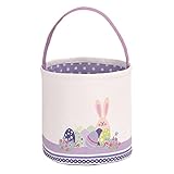 LessMo Easter Bunny Basket Egg Buckets, Purple Cute Personalized Canvas Cotton Tote Bags Egg Hunt Basket for Easter Party Gifts