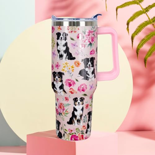 solid can Australian Shepherd Tumbler Australian Shepherd Gifts 40 OZ 3D-Printed Insulated Cup Dog Lover Gift Travel Mug with Dogs Patterns and Vintage Florals(One Tumbler Included) by solid can - Used condition - Image 4