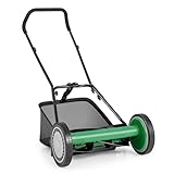 IRONMAX Lawn Mower, 16 Inch Push Reel Lawn Mower with 5 Steel Blades, Adjustable Cutting Heights, Grass Catcher Bag, Walk-Behind Manual Lawnmower for Garden Park Yard, No Motor (Green, 16 Inch)