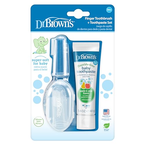 Dr. Brown's 100% Silicone Baby Finger Toothbrush and Toothpaste Set, 2-Pack Toothbrush with Storage Case, Fluoride-Free Apple Pear Toddler Toothpaste by Dr. Brown's - Image 2