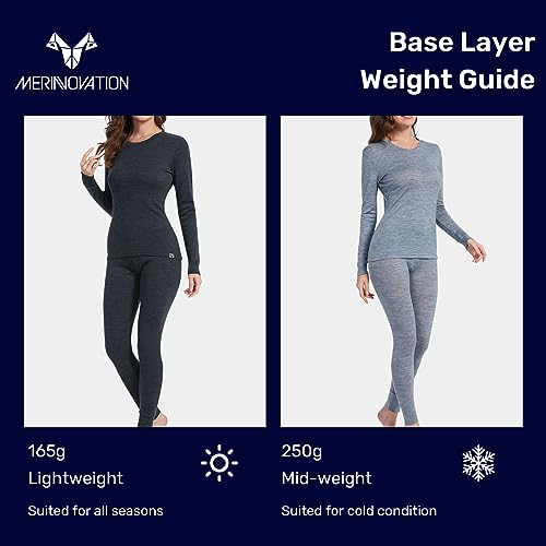 Image of MERINNOVATION Size M Merino Wool Base Layer Set for Women Size Medium 100% Merino Wool Thermal Underwear Sets Midweight Top Bottom