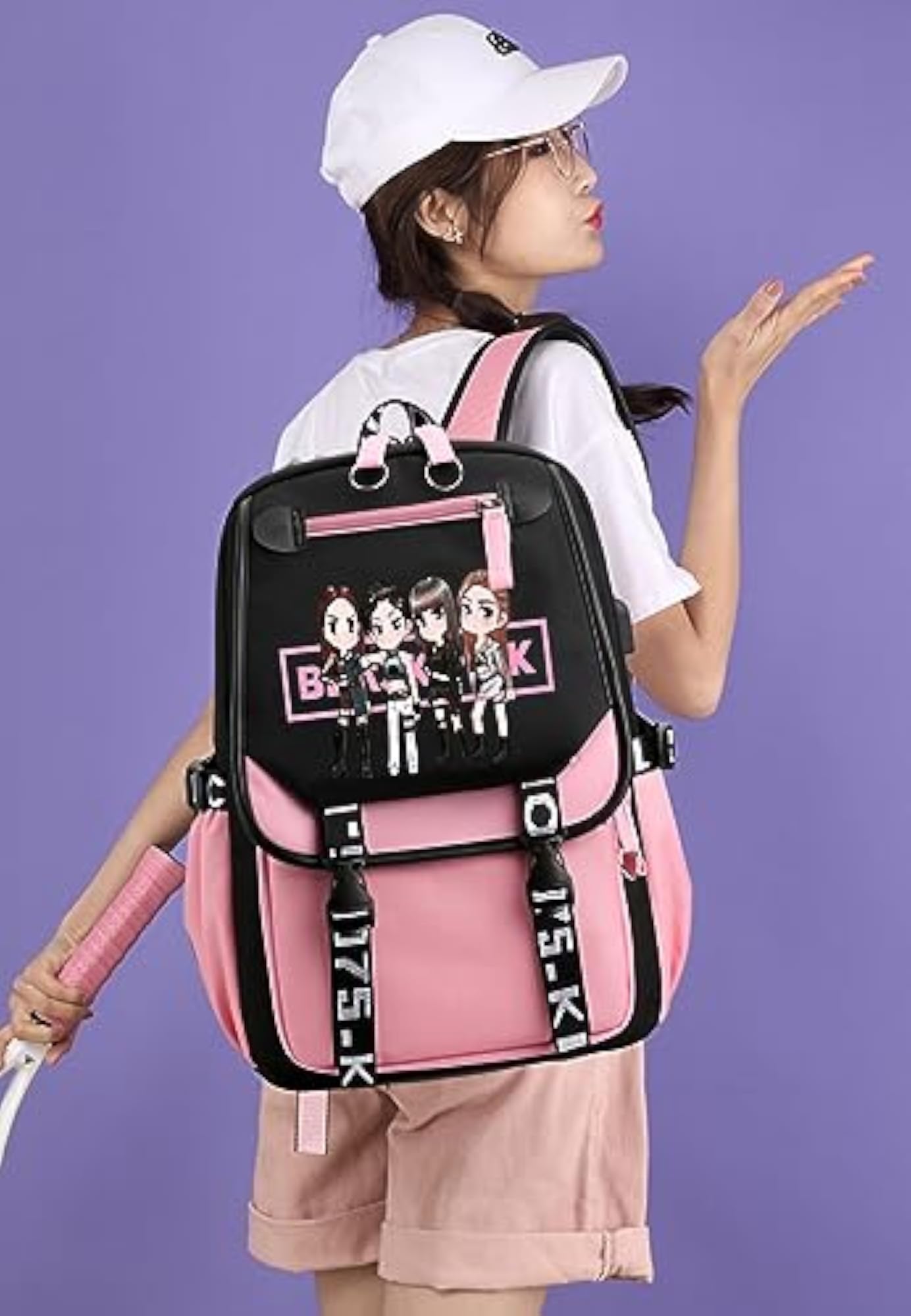 Black Pink Cute School Bag with USB Cable Jack