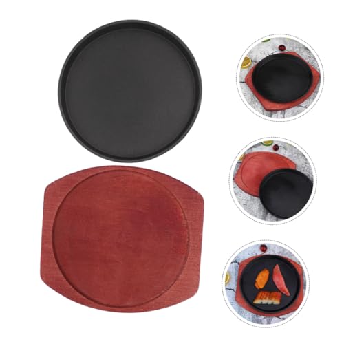 Zerodeko Cast Iron Grill Plate Non-Stick Sizzling Platter 21cm Round Pan with Wooden Steak Board for Home BBQ Cooking Induction Compatible - Image 8