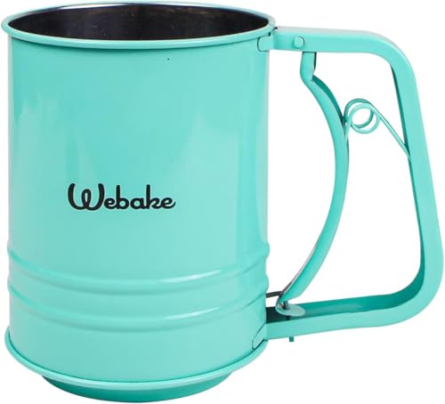 Webake Flour Sifter for Baking Stainless Steel One-handed Small Flour Sieve Kitchen Sifter Cocoa Powder Sieve Baking Supplies Stylish Green