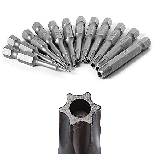 Seonfook 12Pcs T5-T40 Torx Screwdriver Bit Set S2 Steel Magnetic Tamper Proof Star Security Torx Head Screwdriver Bits 1/4 Inch Hex Shank Screw Driver Drill Bit Tool Kit [2 Inch/50Mm Length] #TOP3