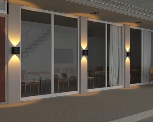 Image of PESCA 2 Watts 2 Ray Oval Up-Down Outdoor LED Outdoor Waterproof IP65 Exterior Wall Step Light Fixture Waterproof Lamp (Warm White, Black Body) 2 Way (Metal)