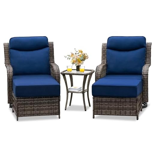 PIZZELLO Outdoor Swivel Chairs 10-Piece Wicker Rocking Chairs Set w/Ottomans Patio Furniture Set with Side Table, Rocker Bistro Sets for Outside Backyard (5" Thick Cushions and 25" Full Support Back)