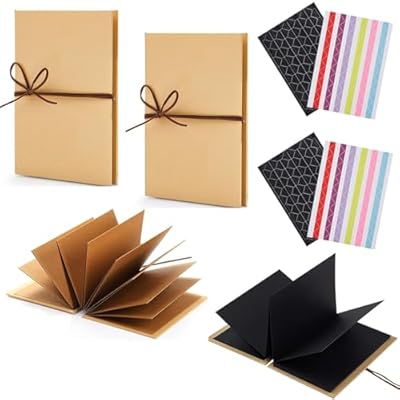 CNYMFF 2 Pcs Scrapbooks Hardcover Photo Albums, 6 x 8 Inches Accordion Scrapbook for DIY Scrapbooking Anniversary Sketchbook Wedding Valentines Day Gifts, Brown