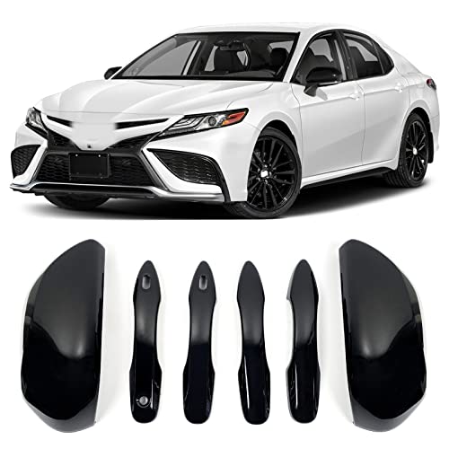 BENXUTO Side Door Mirror Cap Cover Trim + 4 Door Handle Cover Trims Smart Compatible with 2018 2019 2021 2022 2023 2024 2025 Toyota Camry Accessories Rearview Mirrors Caps Cover Overlay Glossy Black