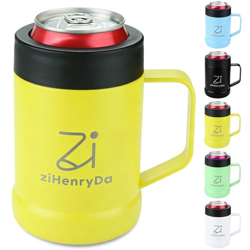 12 oz Can Insulator for Standard Size Cans，With handle Vacuum insulated stainless steel beverage cup drink cooler is made of double-layered, thermally insulated stainless steel (Yellow, 12 oz)