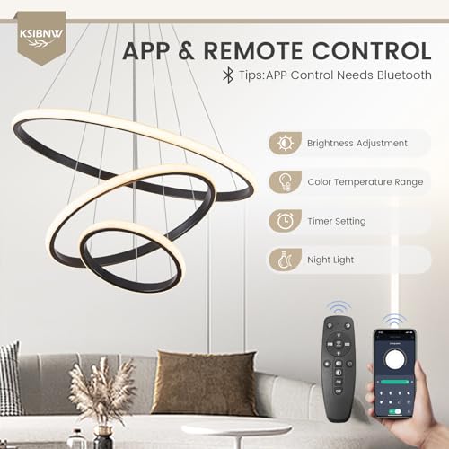 Suspension LED dimmable à 3 anneaux avec télécommande noire KSIBNW - 5