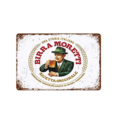 HISIMPLE Birra Moretti UNA Storia Italiana Ricetta Originale Metallmalerei Wanddekoration für Bar, Kneipe, Küche, Zuhause, Poster, Platte, Metallschilder, Malerei, Plakette, 30,5 x 20,3 cm