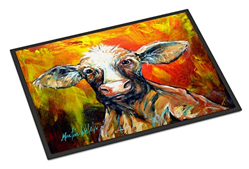 Caroline's Treasures MW1277MAT Happy Cow Doormat 18x27 Front Door Mat Indoor Outdoor Rugs for Entryway, Non Slip Washable Low Pile, 18H X 27W
