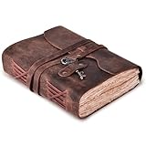 LEATHER VILLAGE Leather Journal – 200 Handmade Vintage Deckle Edge Paper – Leather bound Journal For Women Men- Vintage Key Closure - Book of Shadows - 6X4 inches (A6) - Fuchsia