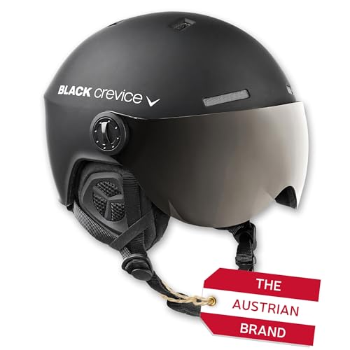 BLACK CREVICE Casco de esquí Gstaad I Casco de esquí con Visera I para Hombres y Mujeres I Casco de ski de policarbonato I Casco Transpirable I Talla Ajustable (Negro, S)