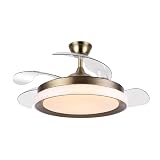 Genérico VENTILADOR DE TECHO CON WIFI, MOTOR SILENCIOSO DC 6 VELOCIDADES,4 ASPAS TRANSPARENTES QUE SE PLIEGAN-RETRACTIL,METAL CUERO,LED 72W CCT, CONTROLADO MANDO, APP Y ASISTENTE DE VOZ ALEXA