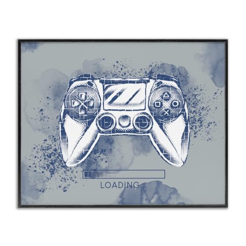 Stupell Industries Gaming Controller Retro Loading Symbol Blue Speckled, Design by Ziwei Li, Black Framed, Blue