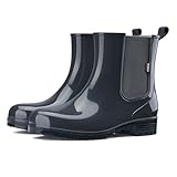 HISEA Short Rain Boots for Women Waterproof Garden Shoes Anti-Slipping Ankle Chelsea Rainboots for Ladies with Comfort Insole Lightweight Stylish Rubber Rain Shoes Outdoor Work Booties, Size 8 Grey