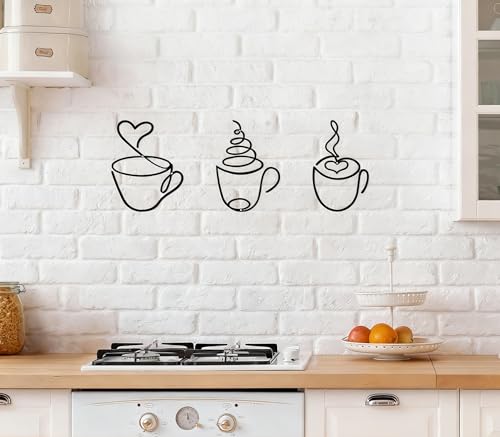 SUNAIAD Wanddeko Metall Schwarz Kaffeetasse Wanddekoration, Metallbilder Wanddeko Küche Esszimmers Wohnzimmers Café Arbeitszimmers Flur, Wandkunst Badezimmer Schlafzimmer Moderne Dekorationen