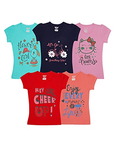 Image of Grils Printed Cotton Half Sleeve Regular Fit Casual t-Shirts Set Combo (Pack of 5)