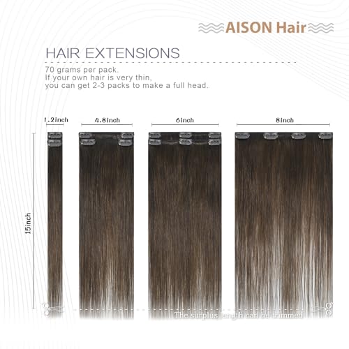 Aison Medium Brown Clip in Hair Extensions Real Human Hair 70G 100% Remy Human Hair Clip in Extensions Soft Silky Straight 7pcs 16clips One Pack 18 Inch Brown Hair Extensions - Thumbnail 6