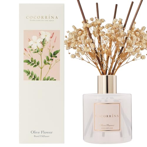 COCORRÍNA Reed Diffuser Sets - 200ml Olive Flower Scented Diffuser with 8 Sticks Home Fragrance for Bedroom Bathroom Living Room, Home & Office Decor