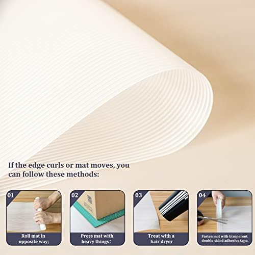 Drawer Liners, Hersvin 44.5cmx500cm Kitchen Shelf Liners Non-Adhesive Cabinet Mats Cupboard Protector EVA Plastic Lining Waterproof Washable Wipeable Anti-Slip Mats (Transparent Stripe)