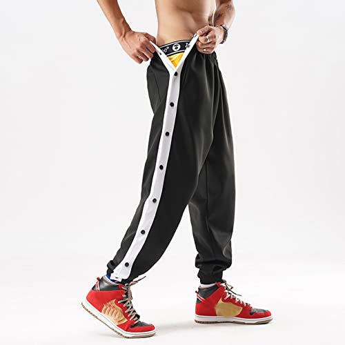 Men's Sweatpants Tear Away Athletic Pants High Split Snap Button Basketball Workout Casual Loose Jogger with Pockets2