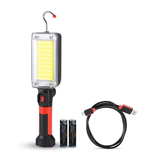 COBA LED COB Work Light with Magnetic Base and Hook - Portable Rechargeable Work Light with 18650 Batteries/700 lumens-for Industrial Constructionï¼ŒCar Repairï¼ŒEmergency Use (Work Light)