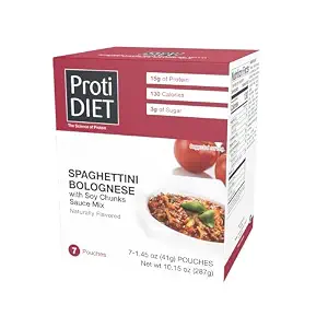 ProtiDIET High Protein Spaghettini Bolognese with Soy Chunks Sauce Mix, 7 Pouches