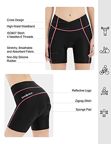 INBIKE Calções de bicicleta para mulheres 3D acolchoados de secagem rápida respirável meia-calça de