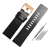 HuanJ Compatibile Con Cinturino In Vera Pelle Diesel DZ7332 DZ7314 DZ7311 Da Polso Uomo Accessori For Cinturini 26 Mm 28 30 32(Black Rose Gold,32mm)