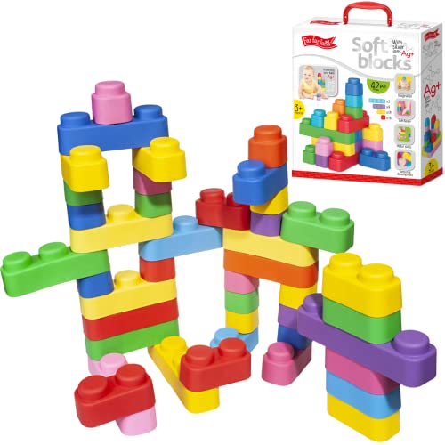Creative Soft Building Blocks for Toddlers - Multi-Colored Soft Baby Blocks Set 42Pcs - Premium Stacking Blocks for Cognitive Development - Bath Blocks - Early Learning Soft Blocks for Toddlers 1-3